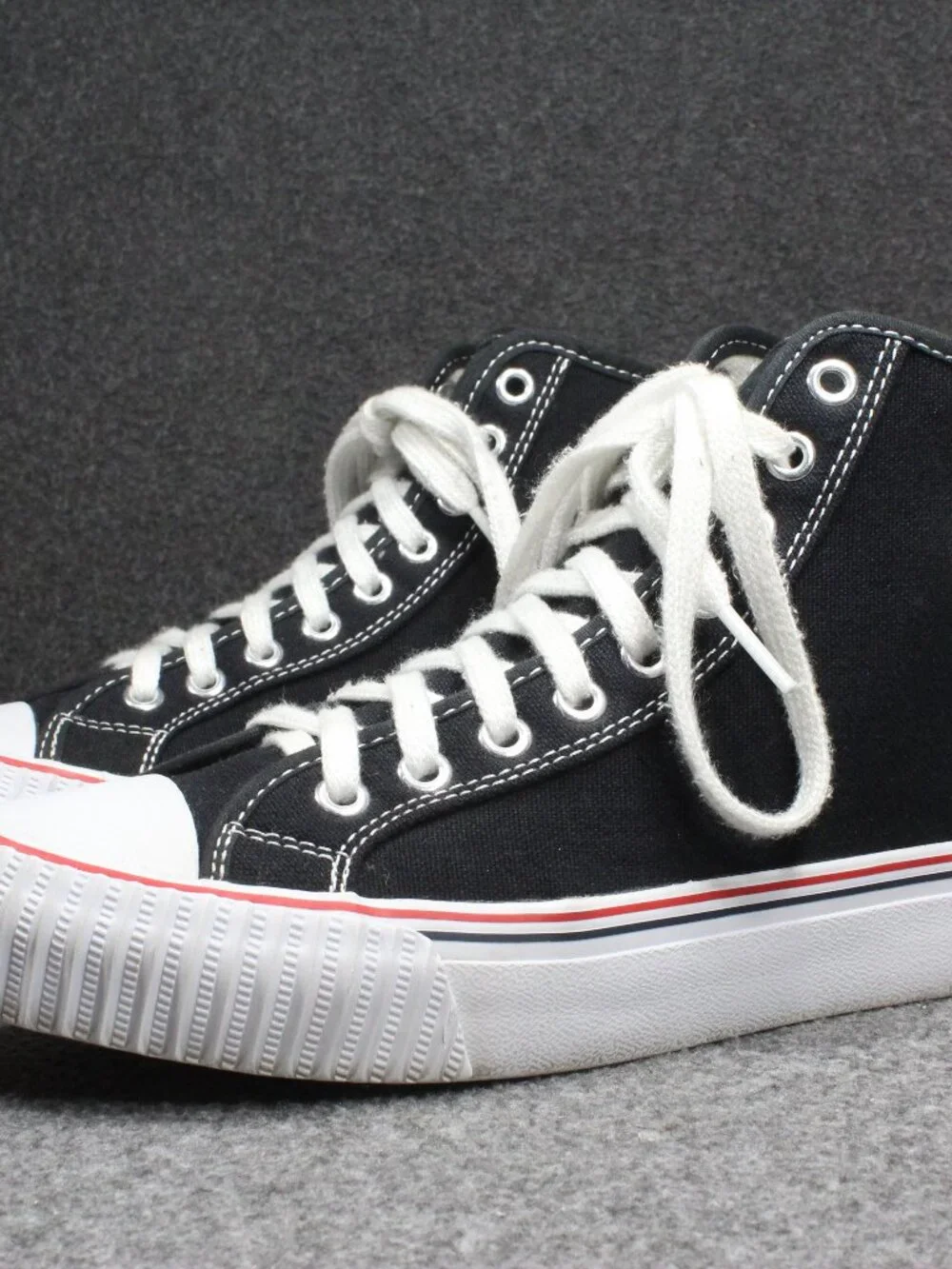 PF Flyers Center Hi Black Canvas High Top Sneakers Rigid Wedge Mens 8 Womens 9.5